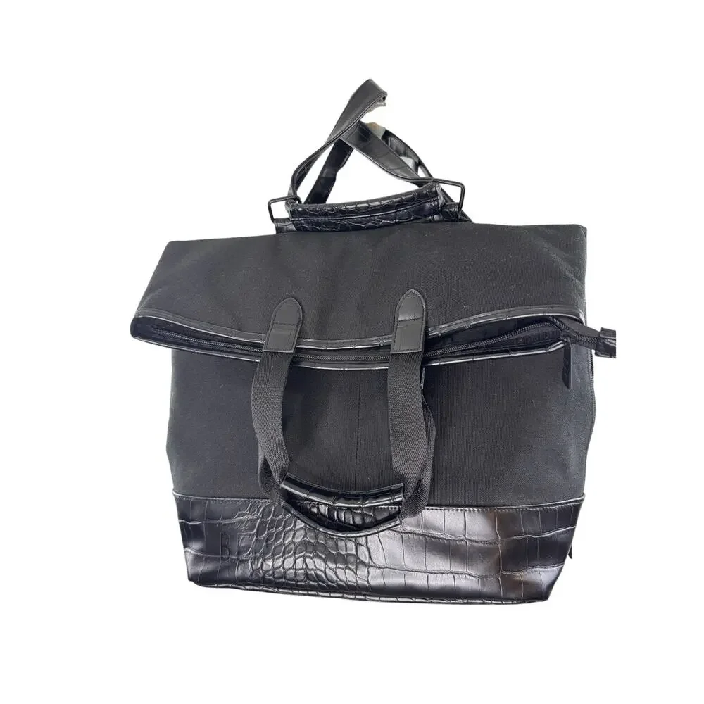 Beis Black Convertible Backpack Croc Embossed Leather Crossbody Travel Bag
